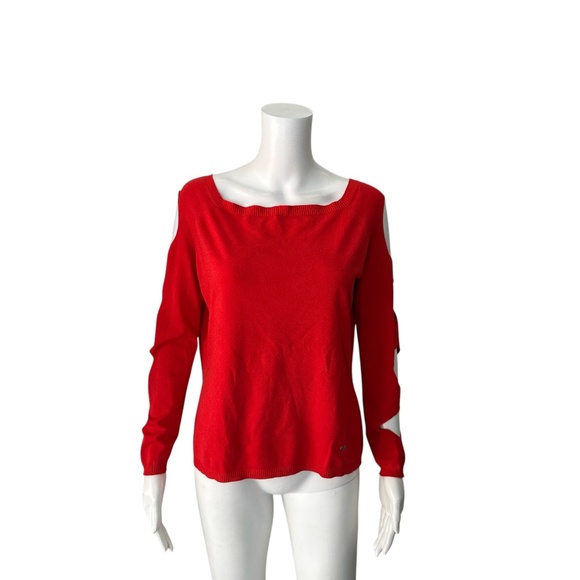Escada Red Boat Neck Cut Out Sleeves Sweater Size 44/US 14 - Picture 1 of 7